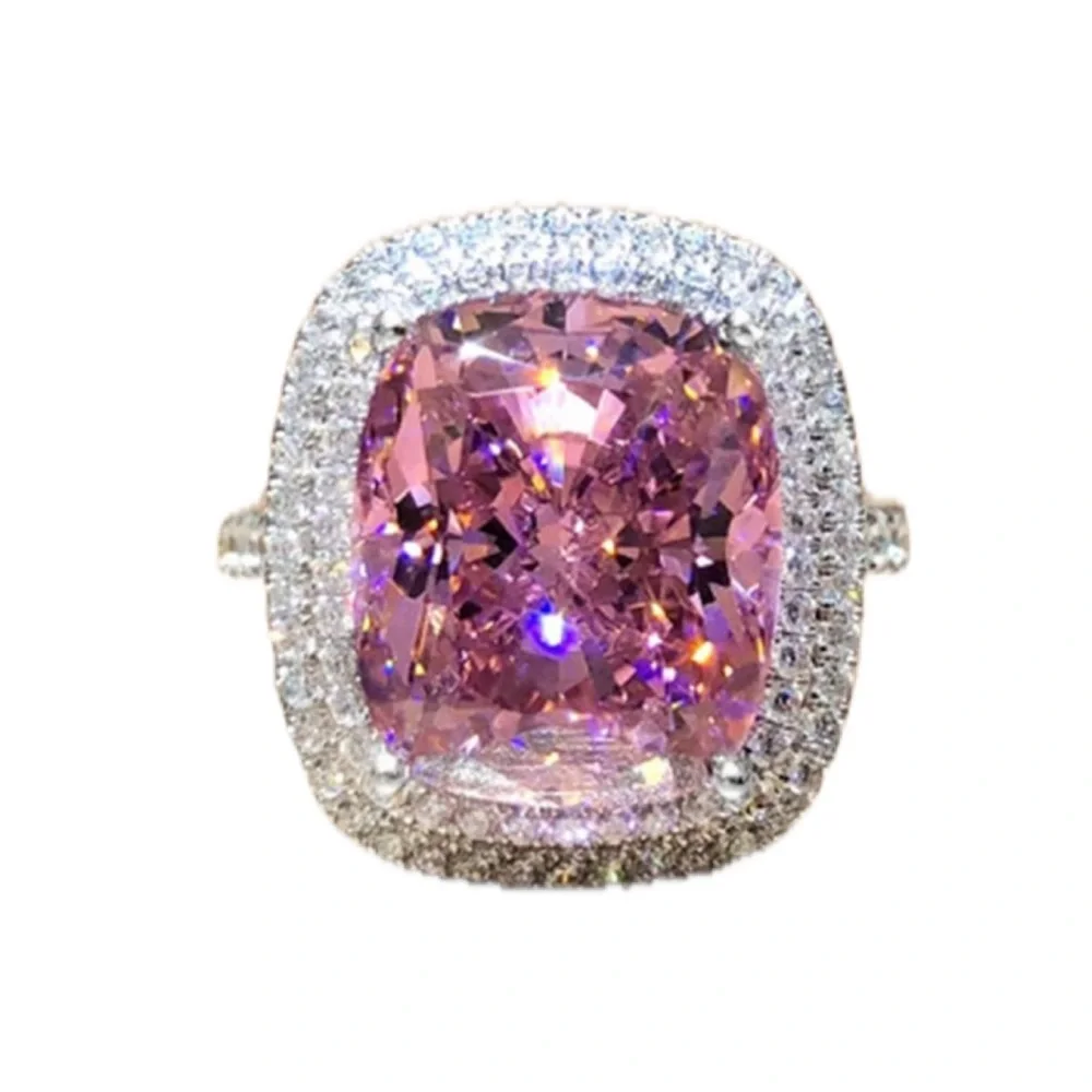 Elegant Pink and Sterling Silver Women's Ring 8 Carat Cocktail Ring Affinny - Picture 2 of 11
